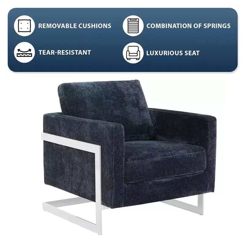 Fauteuil d'appoint en bouclette, canapé individuel rembourré avec base en acier inoxydable