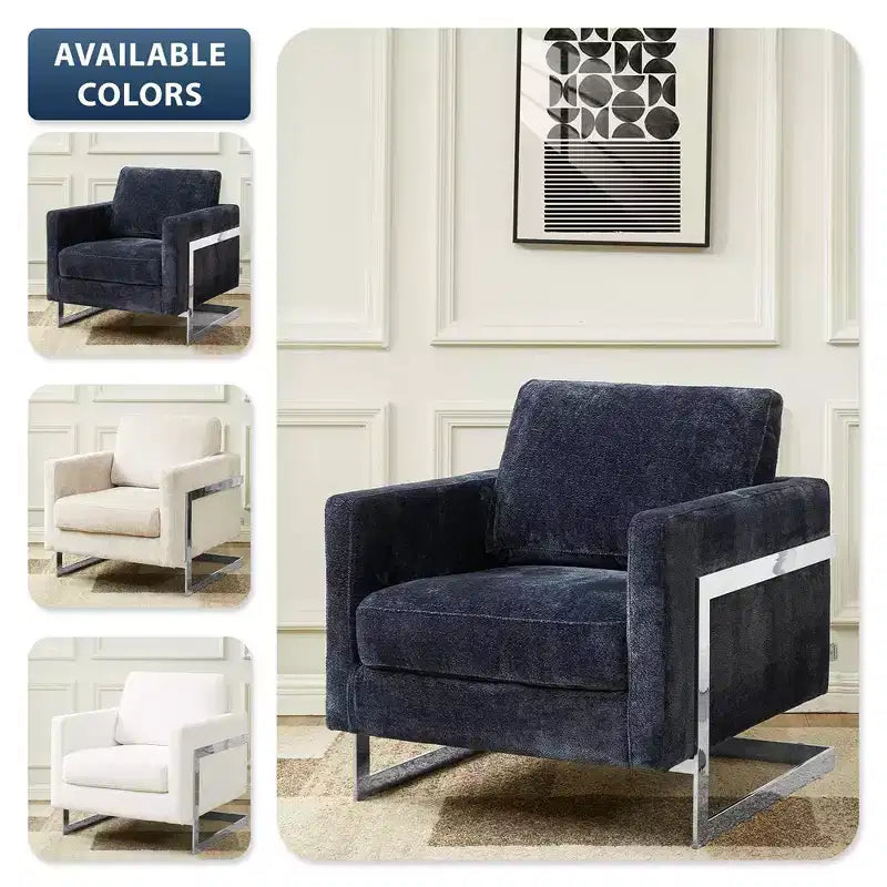 Fauteuil d'appoint en bouclette, canapé individuel rembourré avec base en acier inoxydable